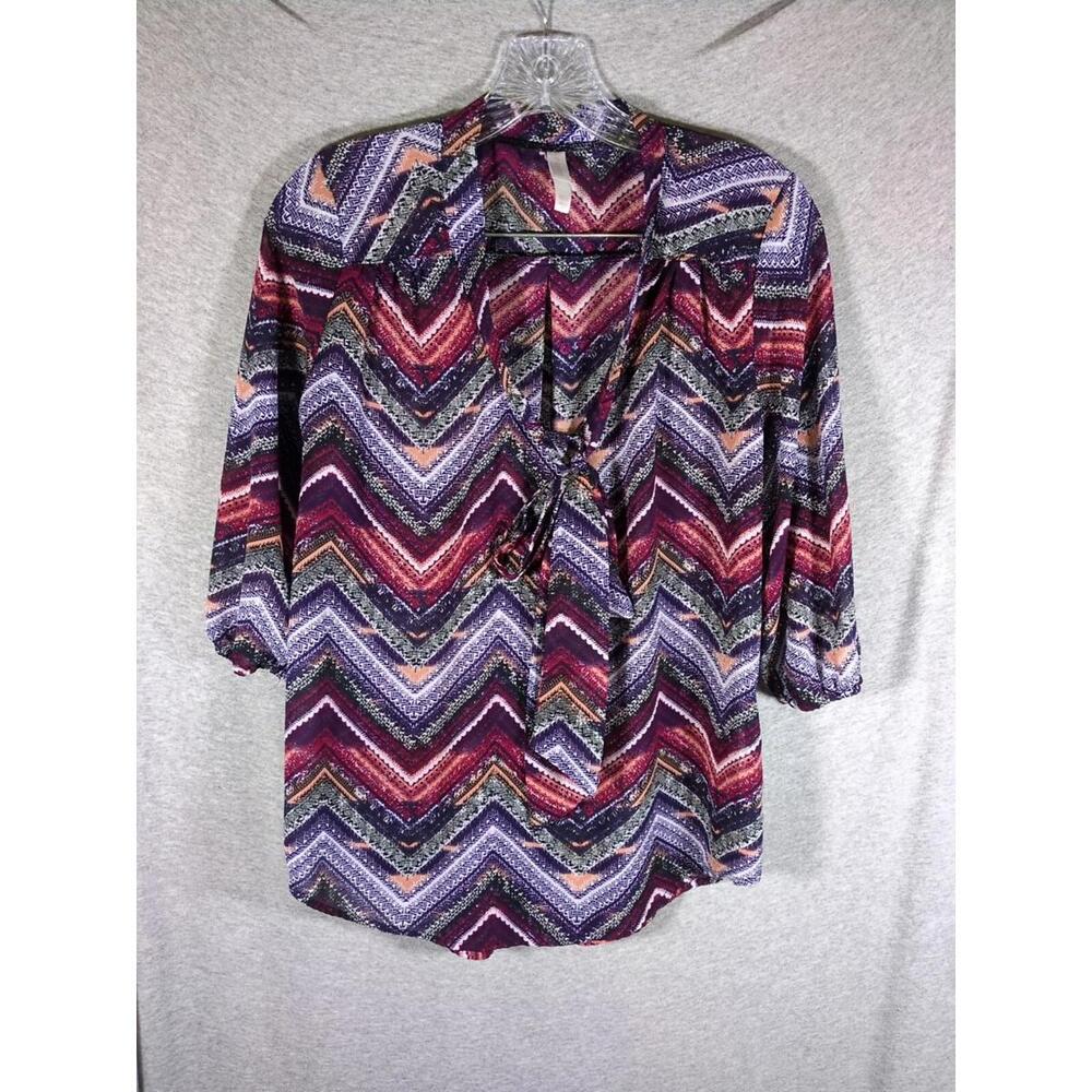 Xhilaration Blouse Womens Medium Sheer Chevron Colorful‎